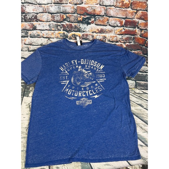 Harley-Davidson Other - Harley Davidson Mens 2XL Blue Graphic T Shirt Freedom Motorcycles‎ Open Road